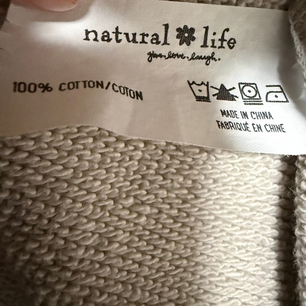 Natural Life Hoodie Womens L/XL Gray Raw Edge Pullover French Terry Boho Earthy - Picture 7 of 10